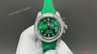 Rolex Submariner 40mm Dandong 3135 Diamond Bezel White Gold Case Green Face Watch
